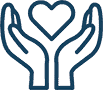 A hand holding a heart indicates Fairfax EggBank fosters a supportive experience for donors and intended parents.