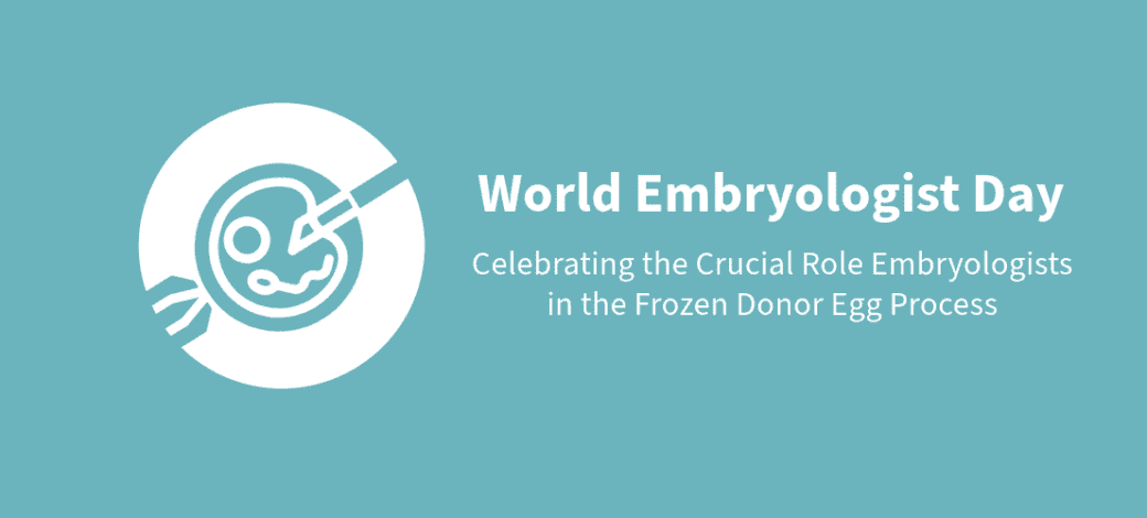 A teal-colored banner reads "World Embryologist Day" with an embryo drawing.
